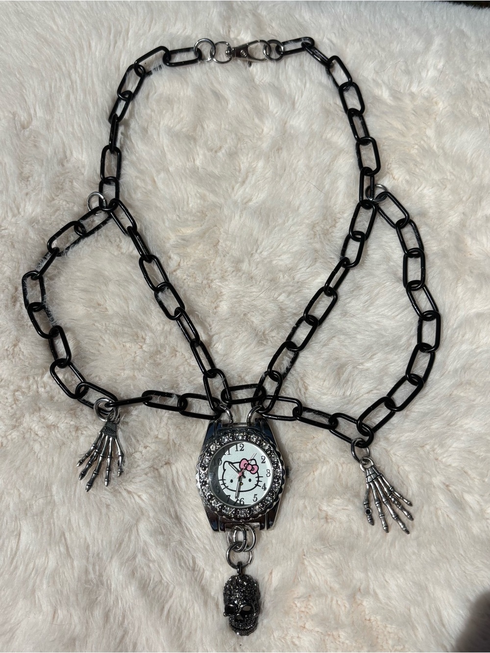 Hello Kitty Reworked Watch Necklace Punk Gothic Sanriocore Y2K